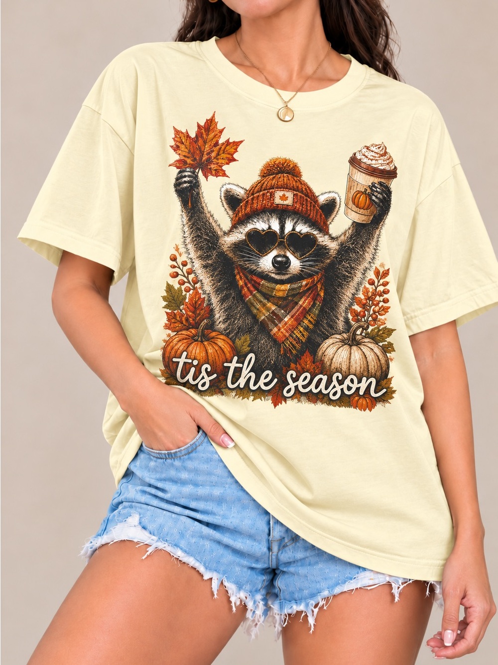 Funny Raccoon Pumpkin Unisex T-shirt Fall Tee